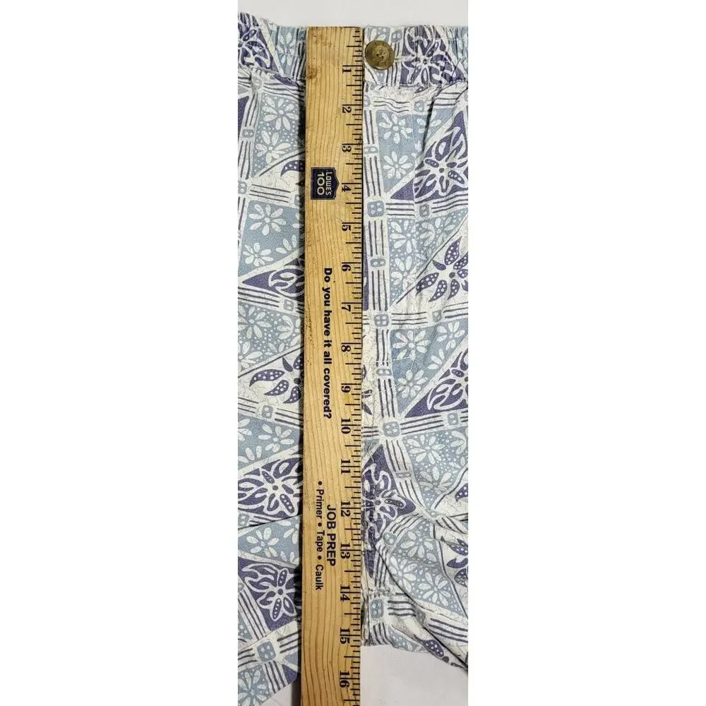 Vintage L.L.Bean Mens Cotton Shorts Blue White Batik Geometric Print Button Zip